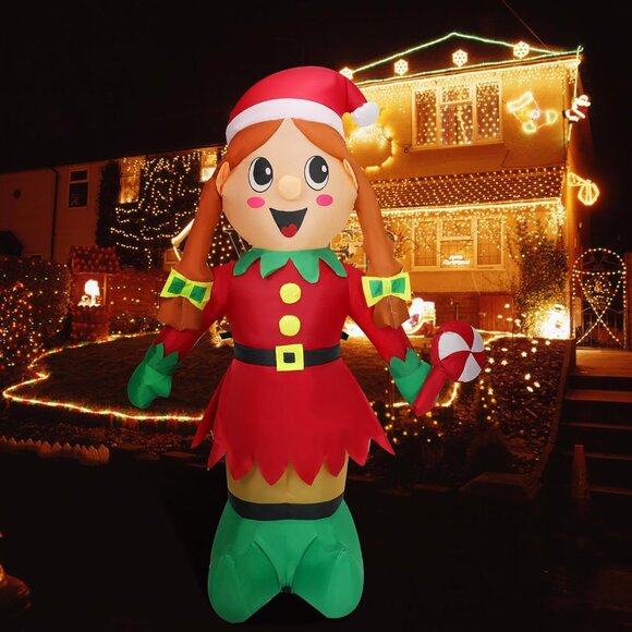 5FT Christmas Inflatable Elf Girl with LED Lights Outdoor Indoor Yard Decor - Picture 7 of 7
